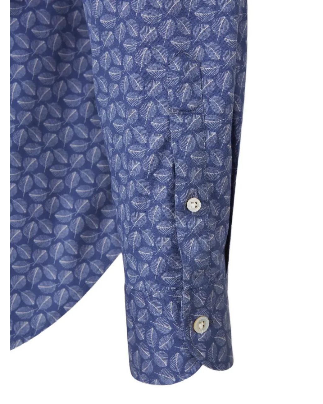 Vincenzo Di Ruggiero Blue Leaf-Print Shirt for men