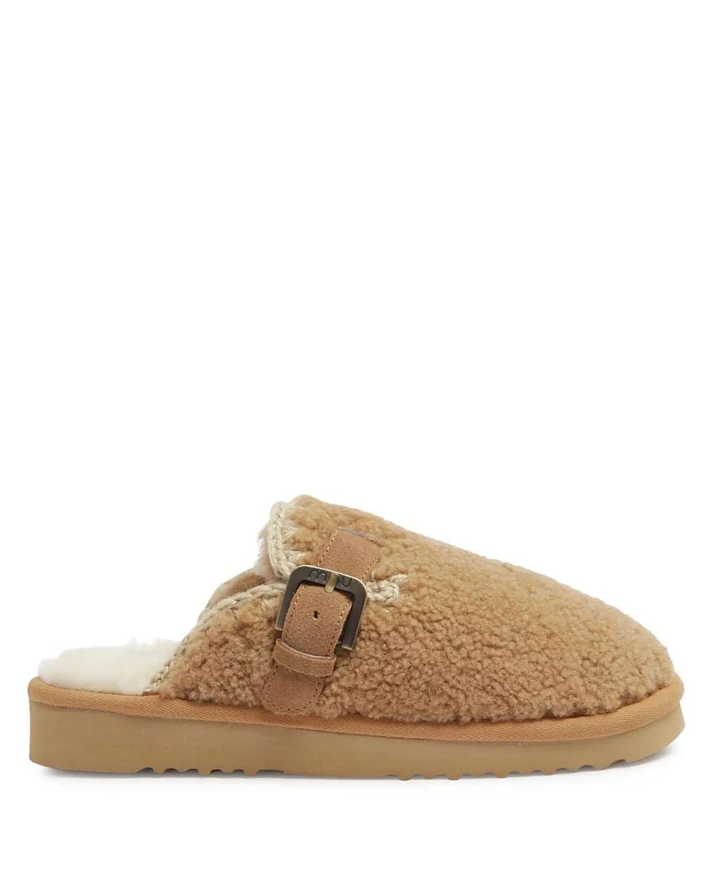 Mou Brown Shearling Leather-Trim Slip-On Slippers
