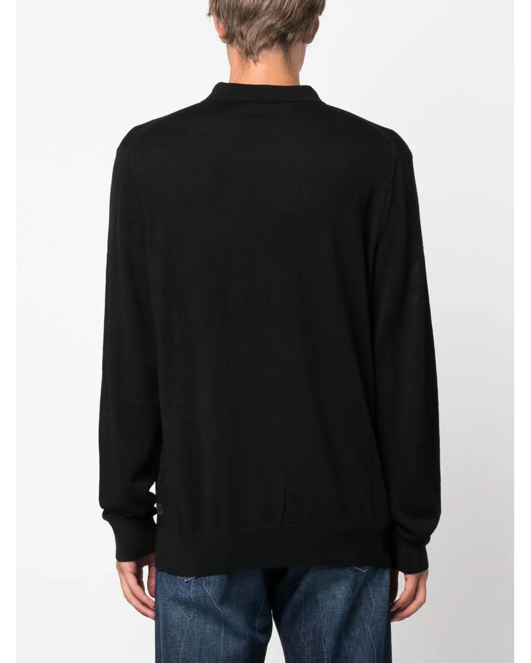 Michael Kors Black Core Merino Long Sleeves Polo for men