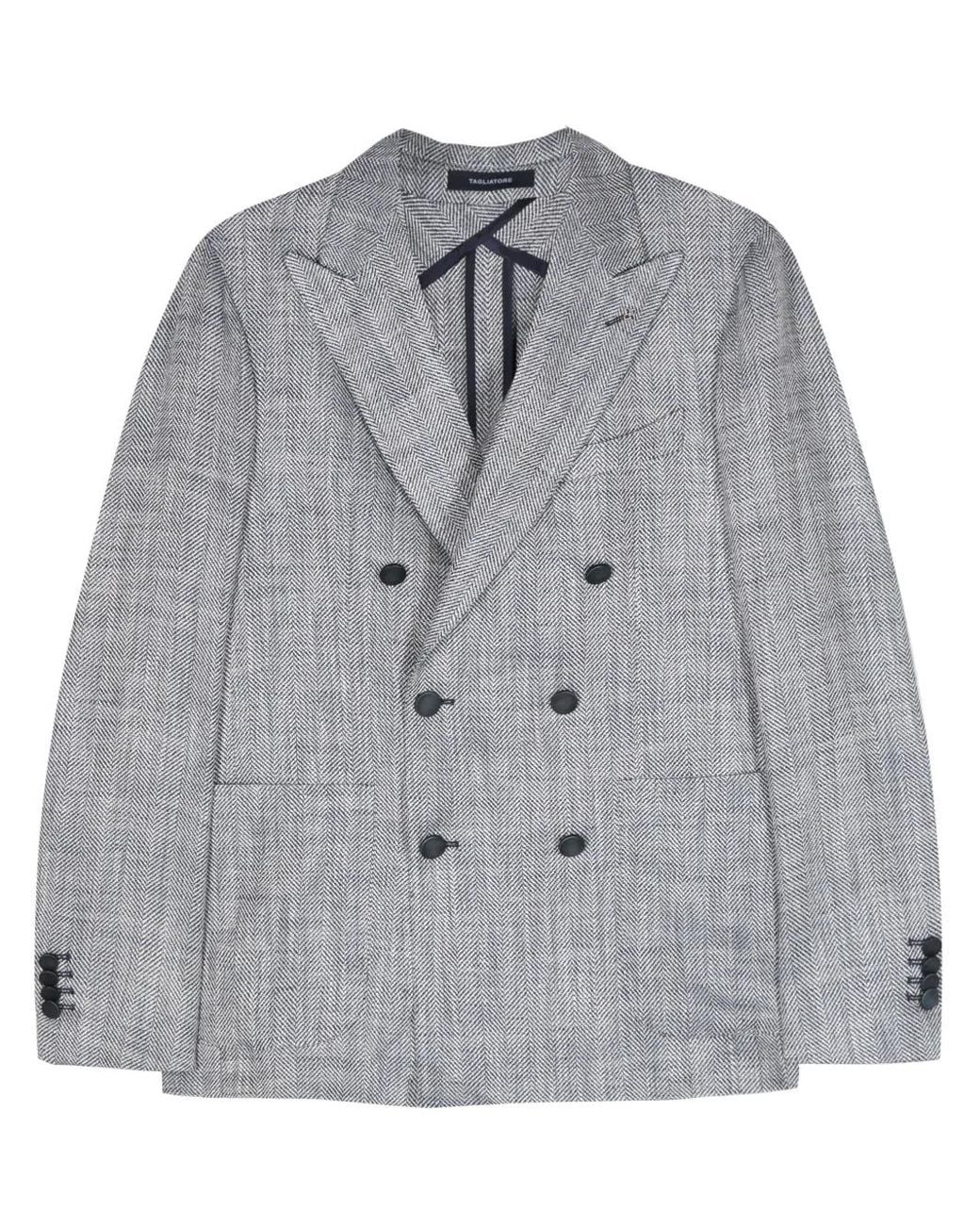 Tagliatore Gray Double-Breasted Herringbone-Pattern Blazer for men