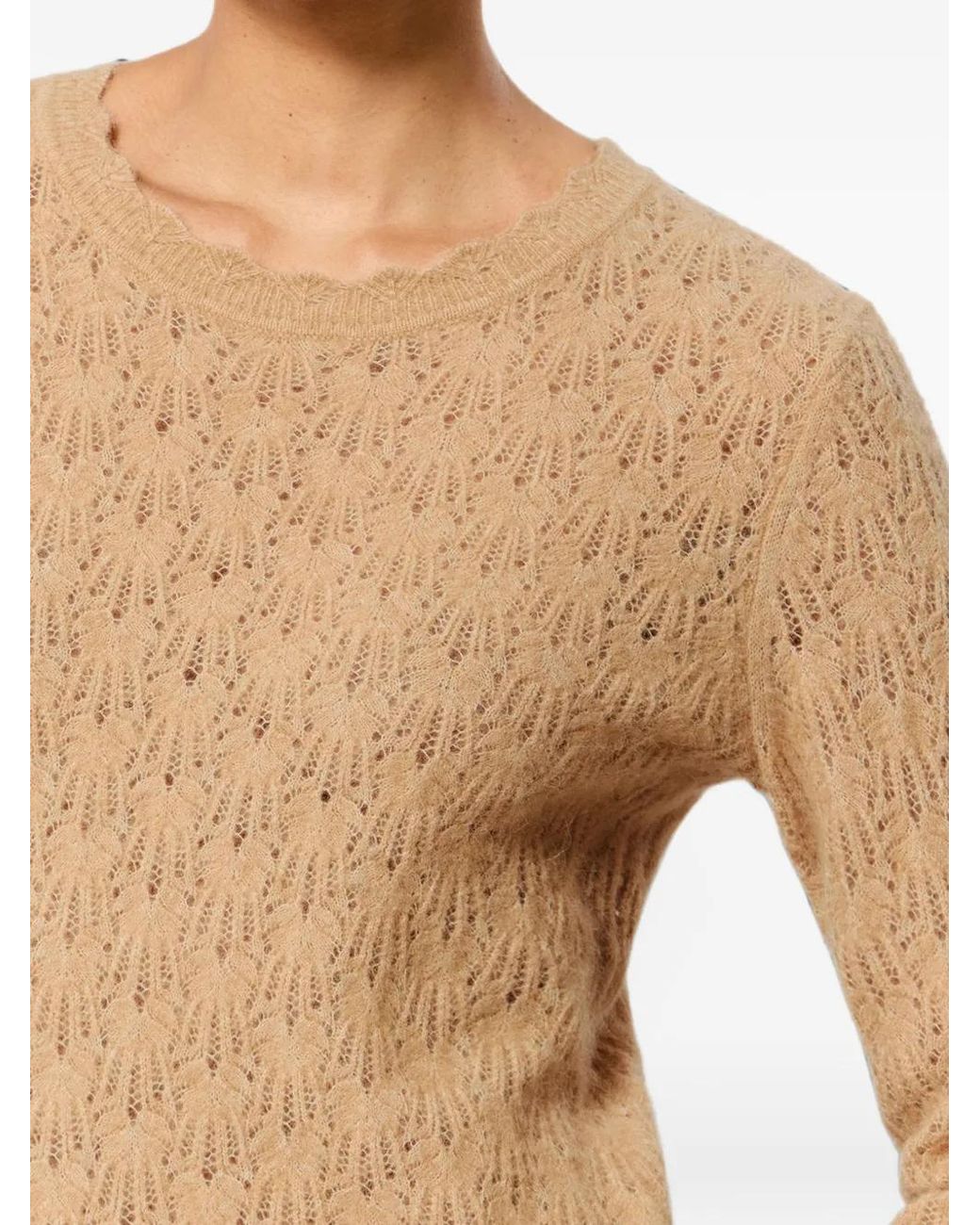 Isabel Marant Natural Obeline Openwork-Knit Scalloped-Trim Sweater