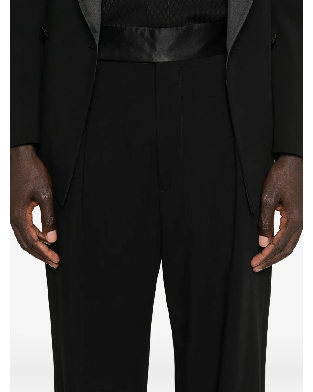 Giorgio Armani Black Satin-Lapels Double-Breasted Suit for men