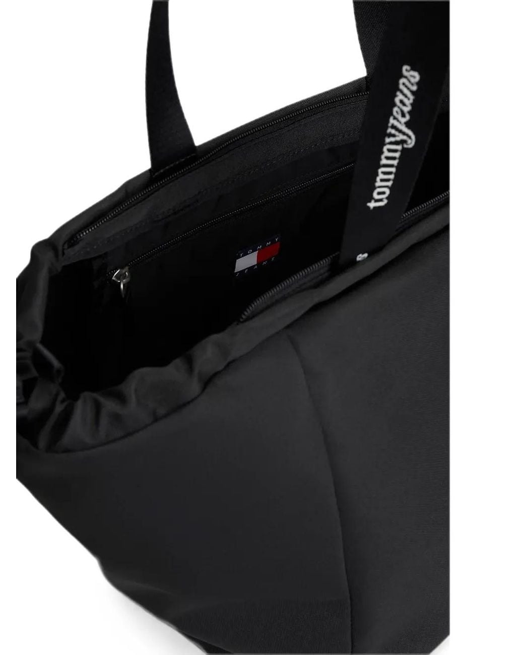 Tommy Hilfiger White Logo-Patch Drawstring Tote Bag