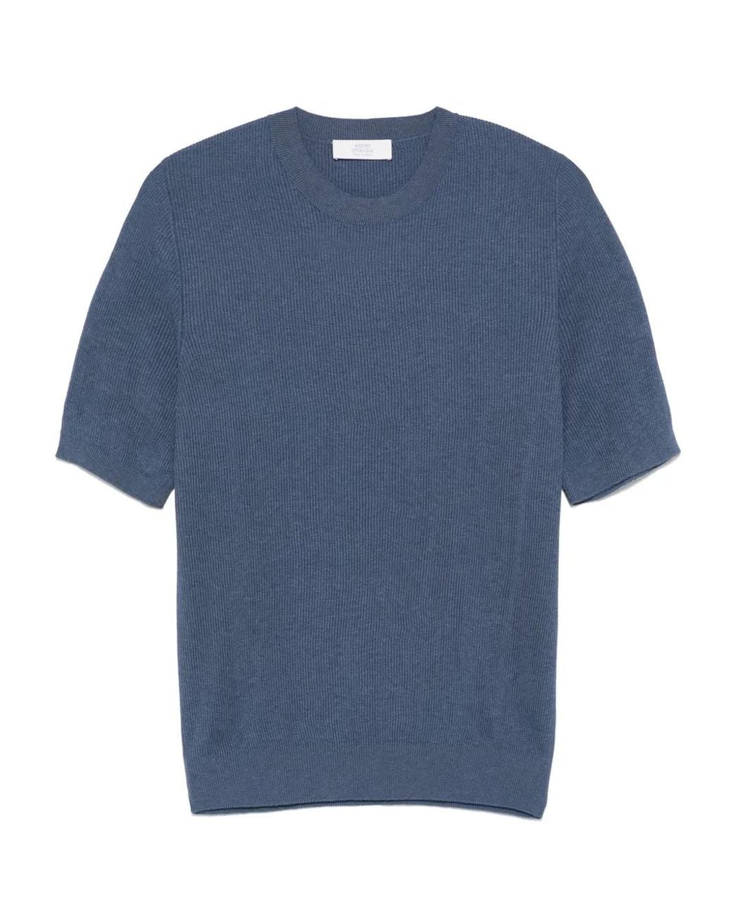 Mauro Ottaviani Blue Ribbed-Knit T-Shirt for men