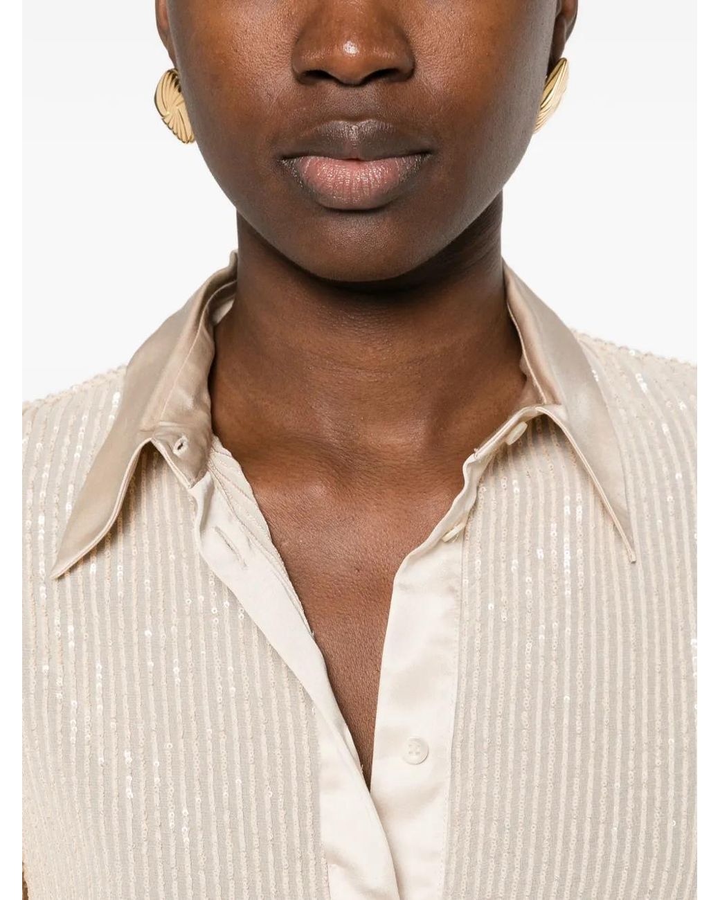 Peserico White Sequin-Embellished Striped Shirt