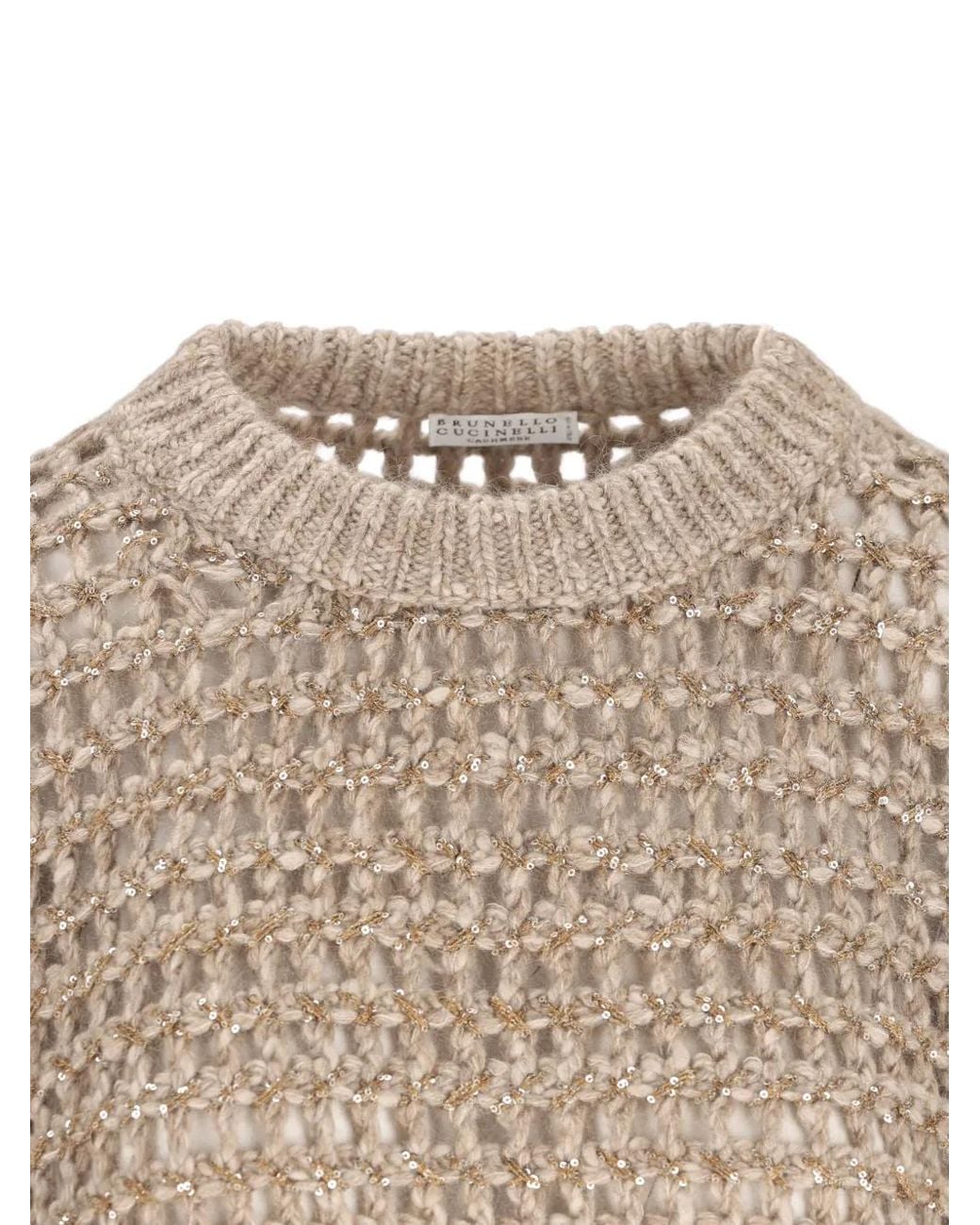 Brunello Cucinelli Natural Dazzling Soft Virgin Wool And Cashmere Net Sweater