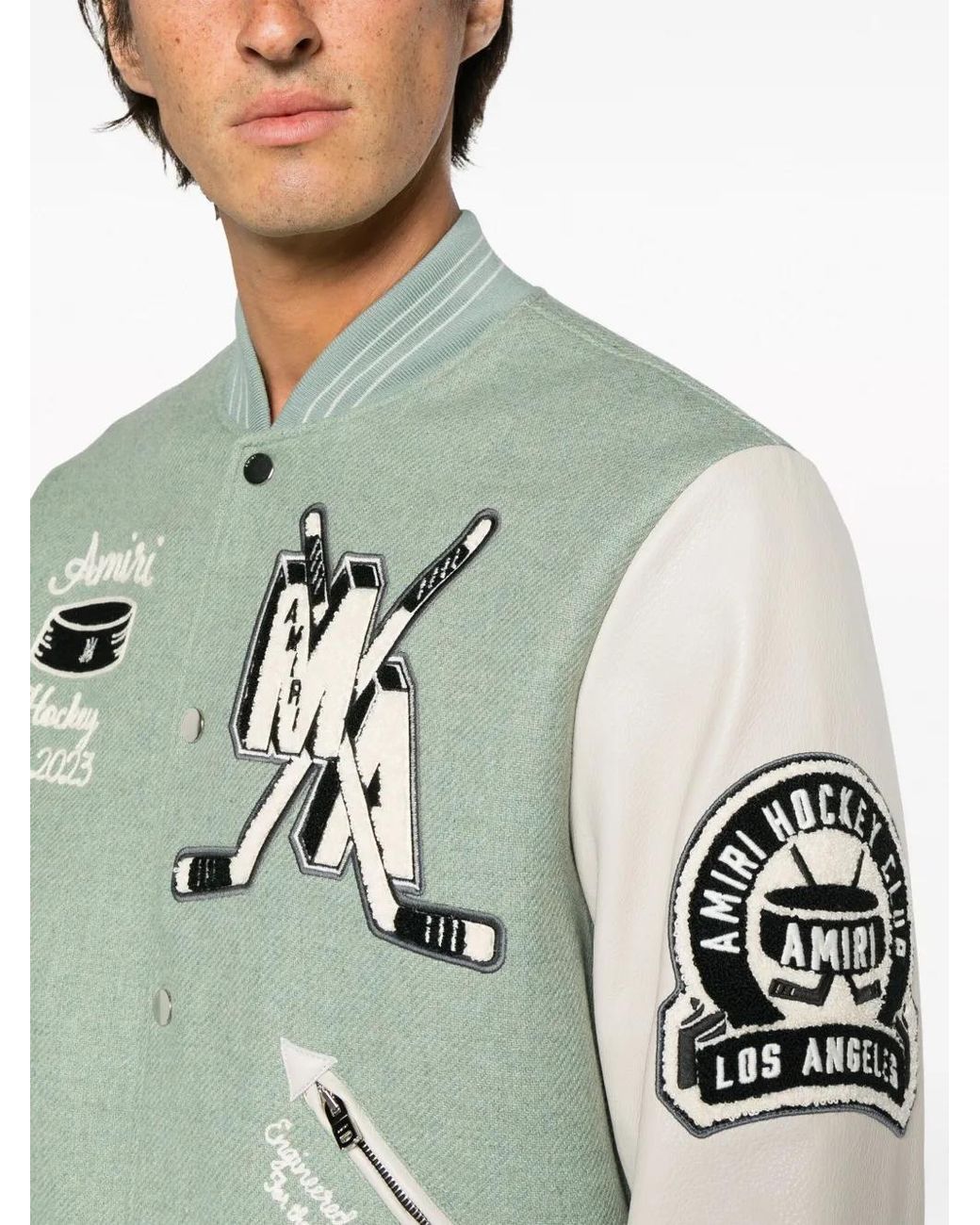 Amiri Gray Hockey Appliquéd Wool-blend Varsity Jacket for men