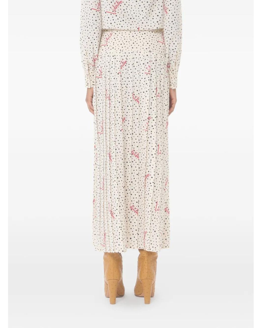Valentino Garavani Natural Polka-Dot Logo-Print Maxi Skirt