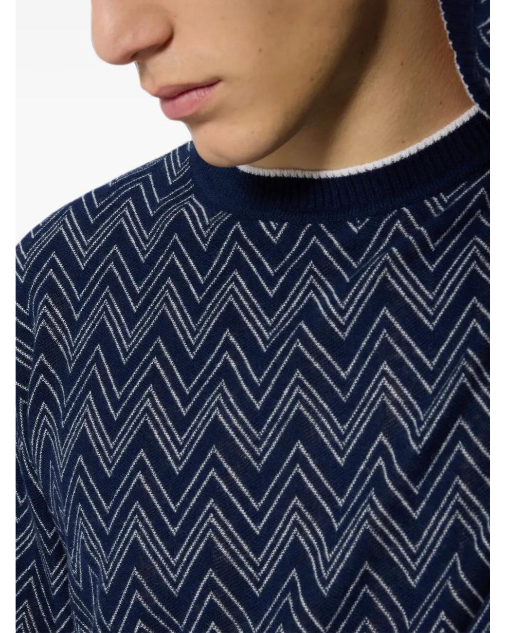 Missoni Blue Pull En Cachemire À Motif Zig-Zag for men