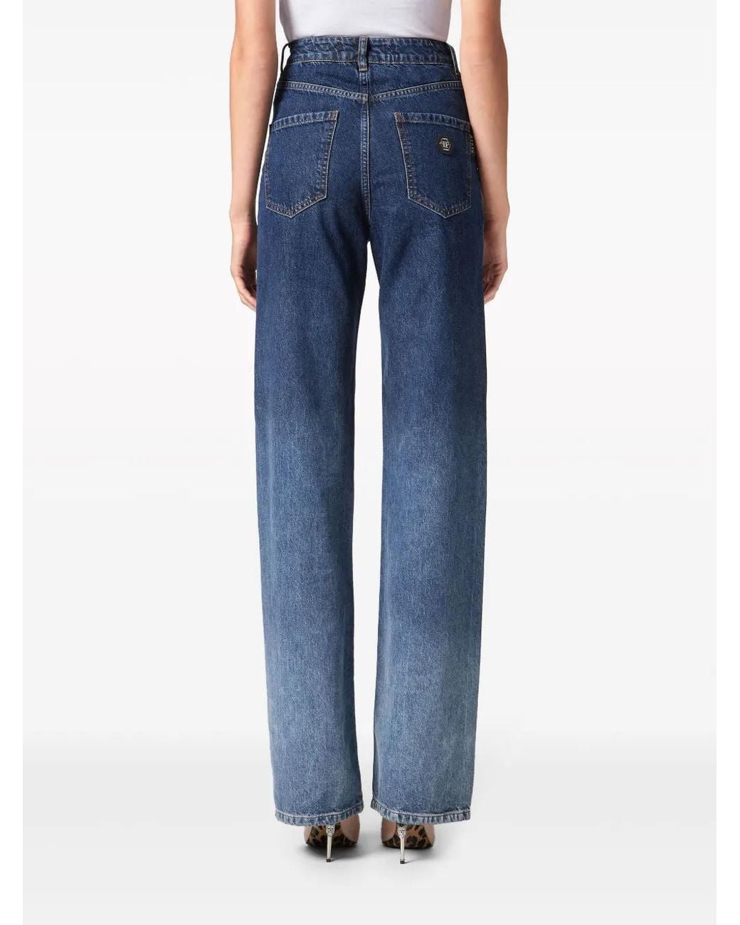 Philipp Plein Blue Gradient-Effect High-Rise Jeans