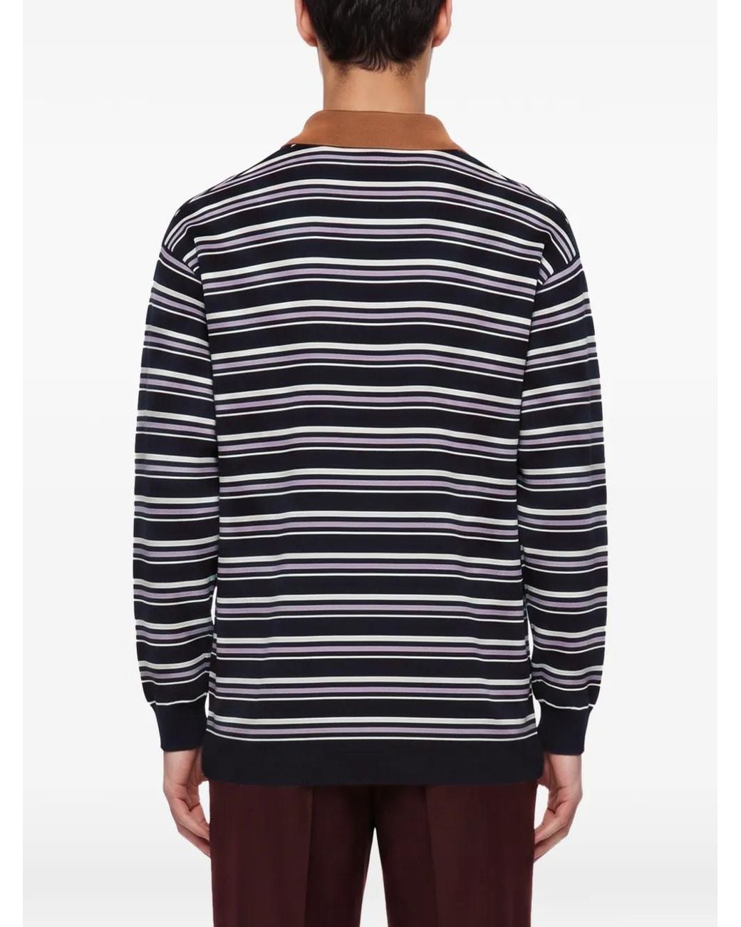 Drole de Monsieur Blue Striped Long-Sleeve Polo Shirt for men