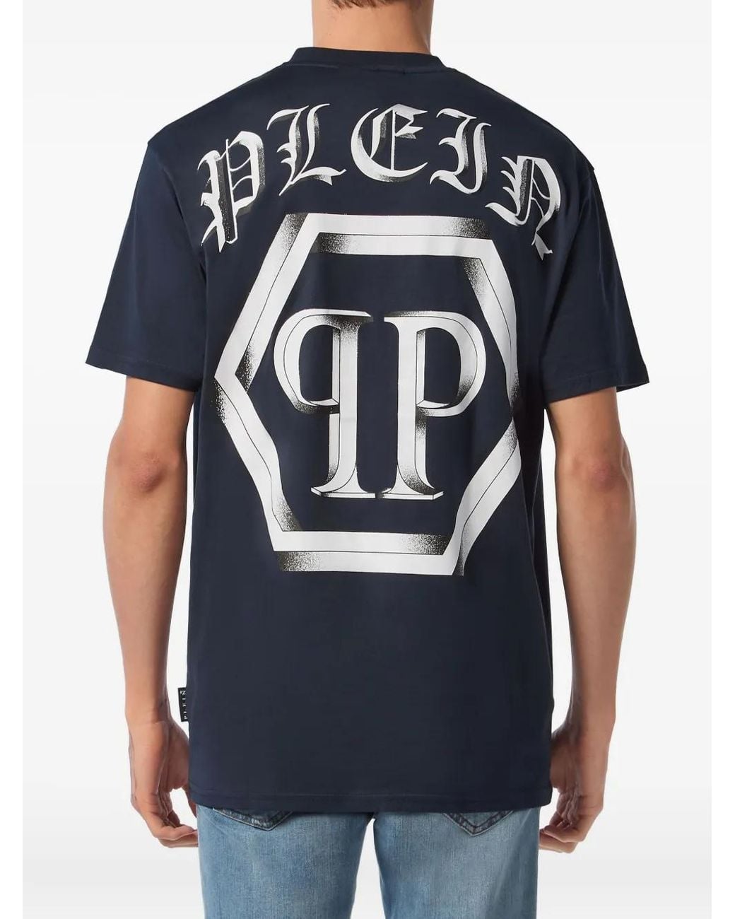 Philipp Plein Blue Hexagon-Logo T-Shirt for men