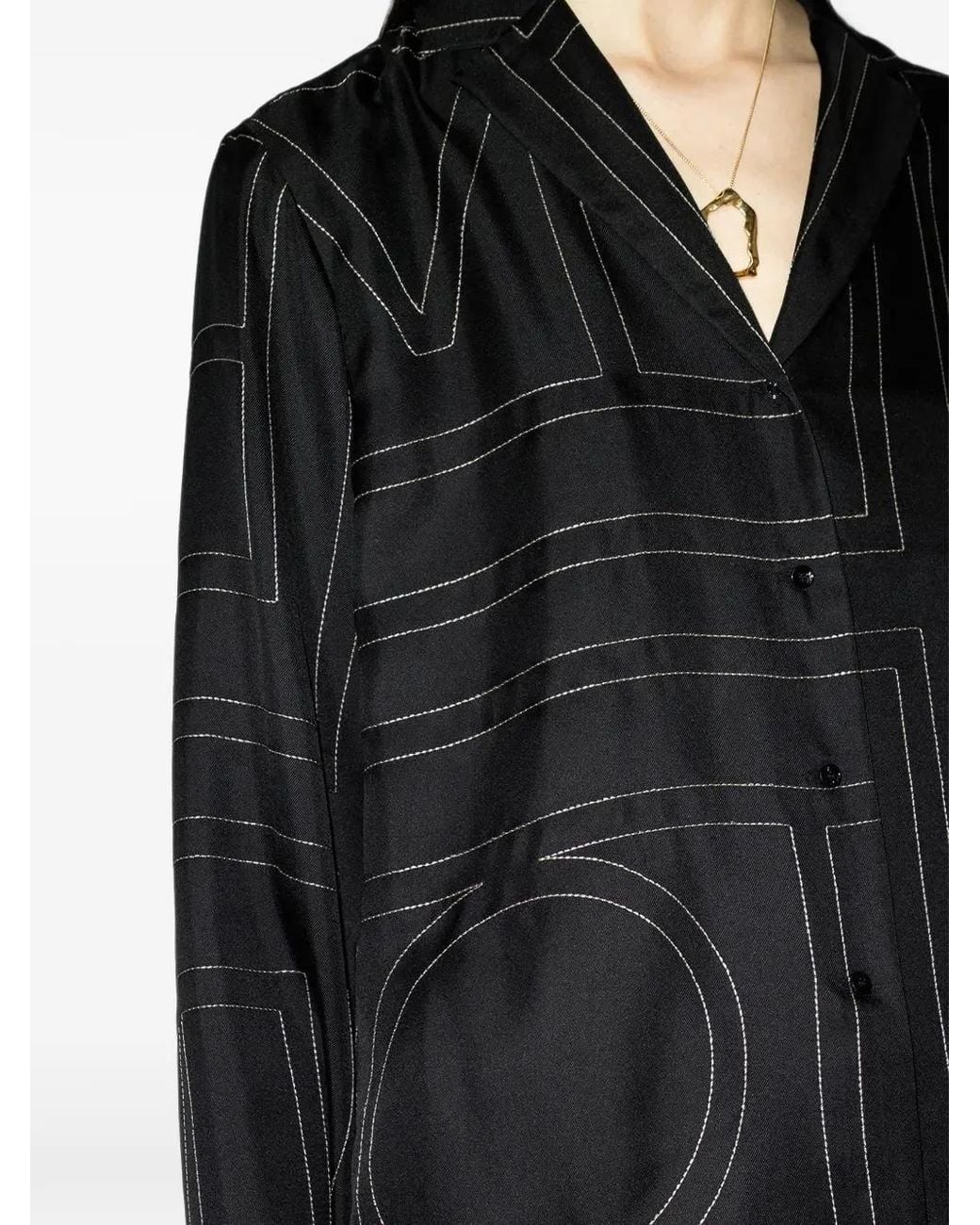 Totême Black Monogram Silk Pj Top