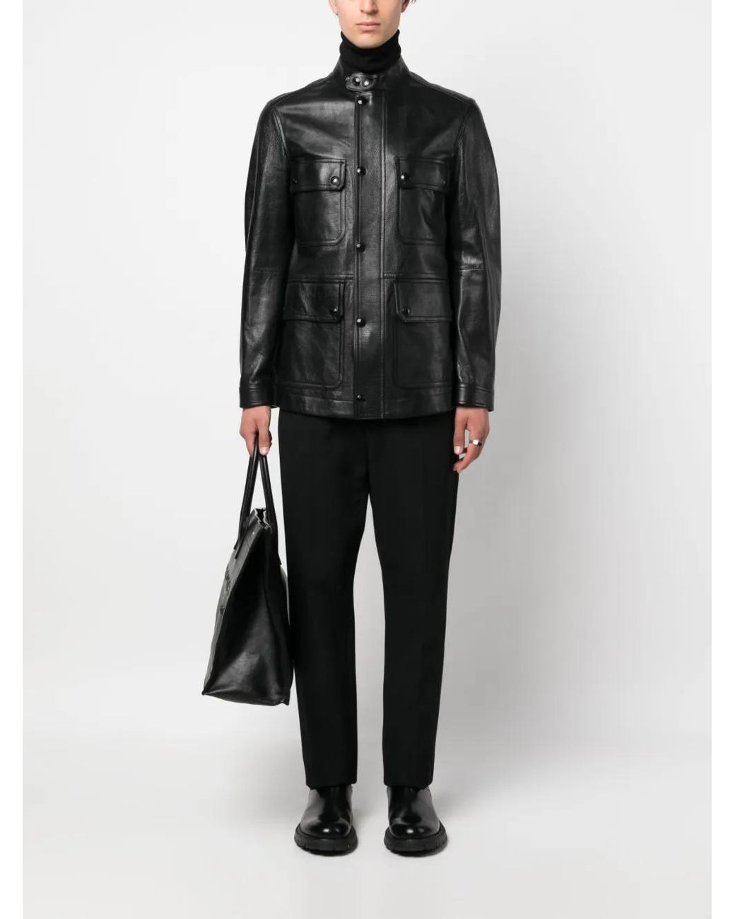 Tom Ford Black Zip-Up Leather Jacket for men