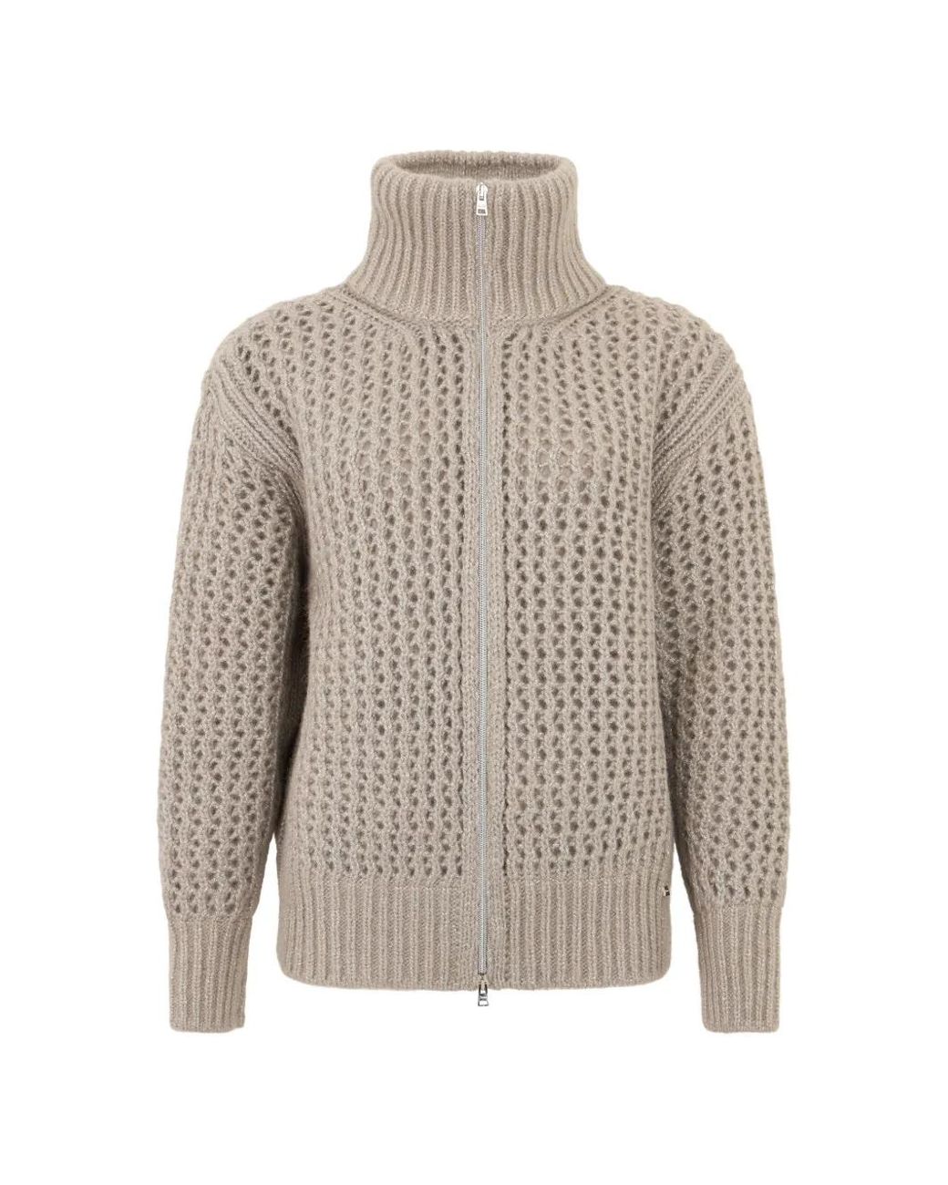 Herno Gray Ribbed Zip-Up Sweater