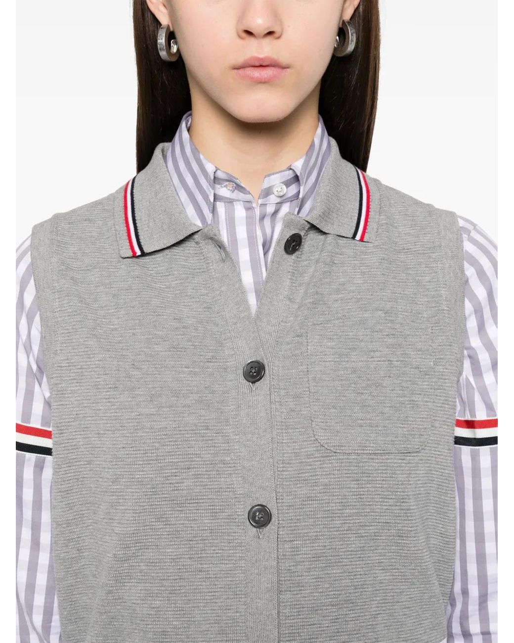 Thom Browne Gray Cotton Waffle Sleeveless Button Shirt