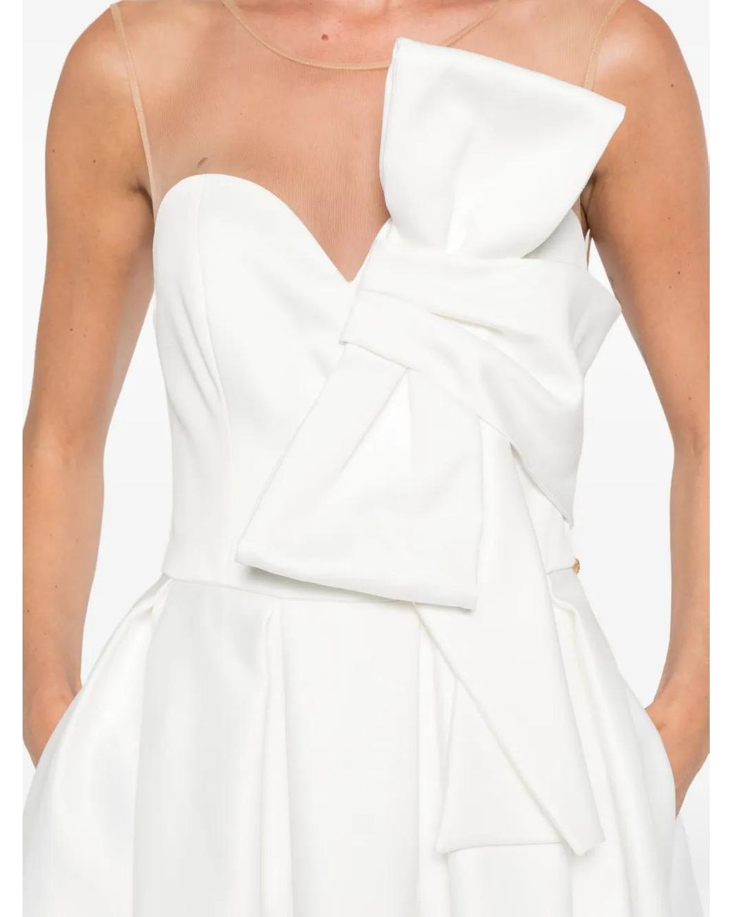 Nissa White Bow-Detail Midi Dress