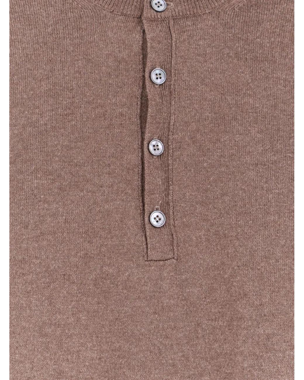 Amaranto Brown Button-Placket Sweater for men