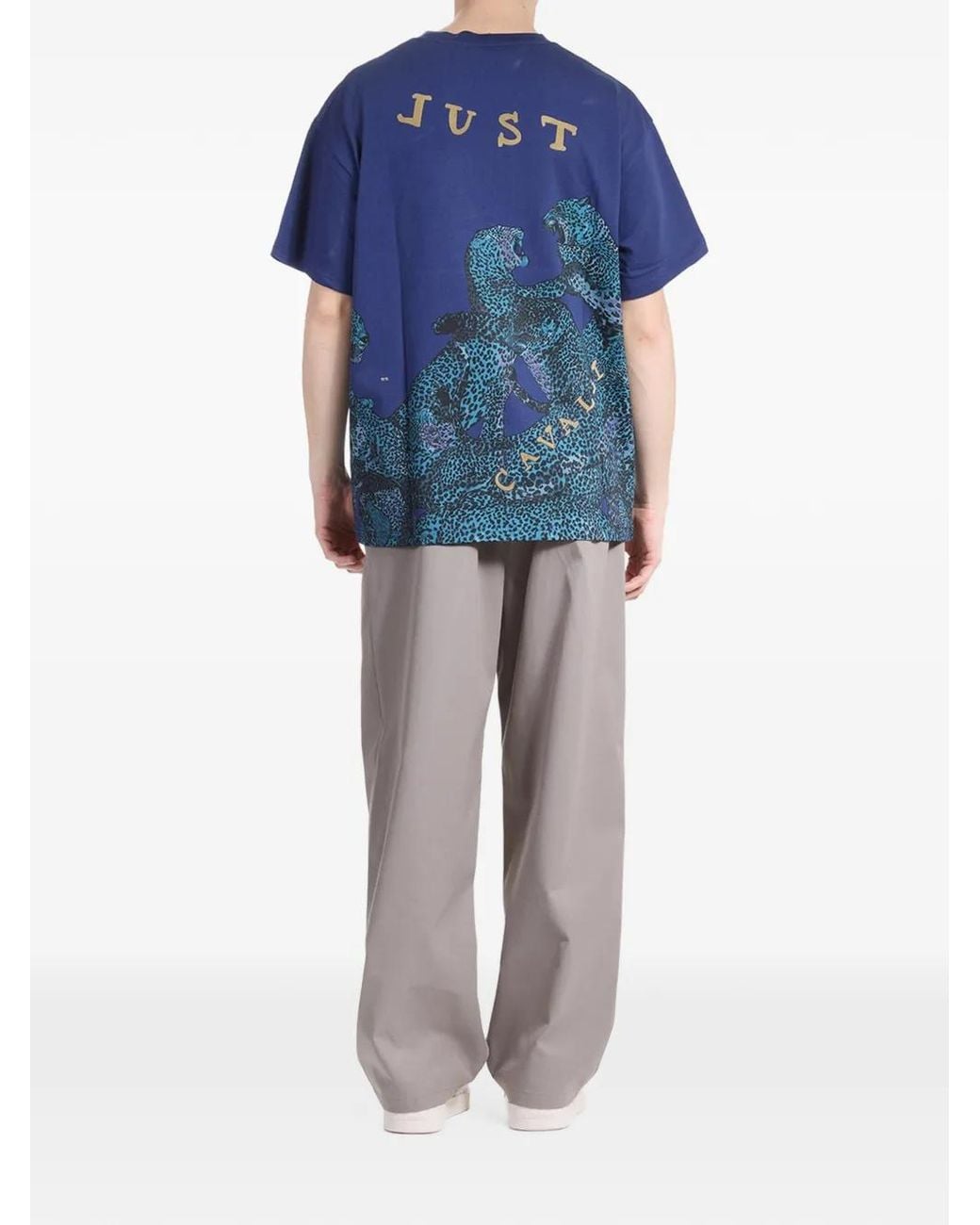 Just Cavalli Blue Leopard-Print T-Shirt for men