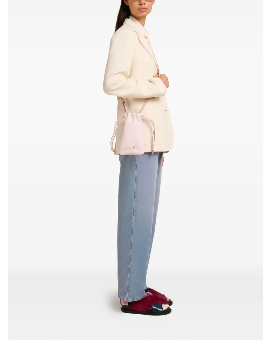 Marni Pink Embroidered-Logo Drawstring Phone Holder