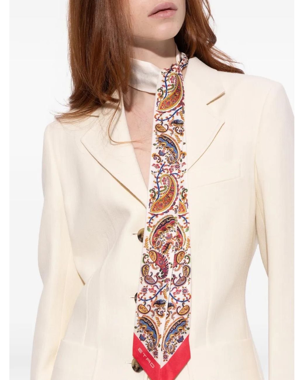Etro White Paisley Logo Scarf