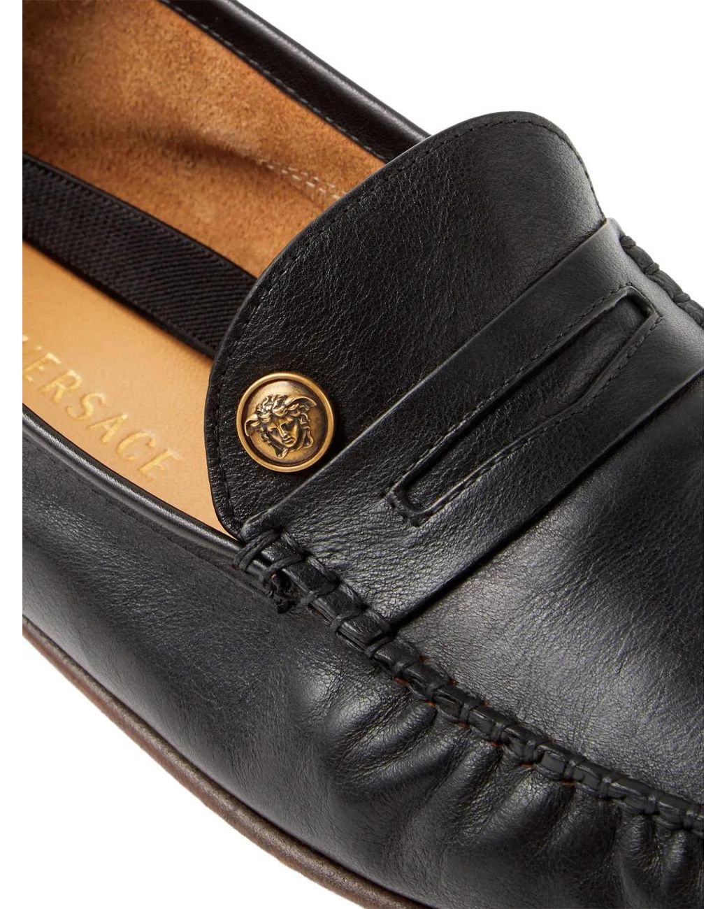 Versace Black Guanto Leather Loafers for men