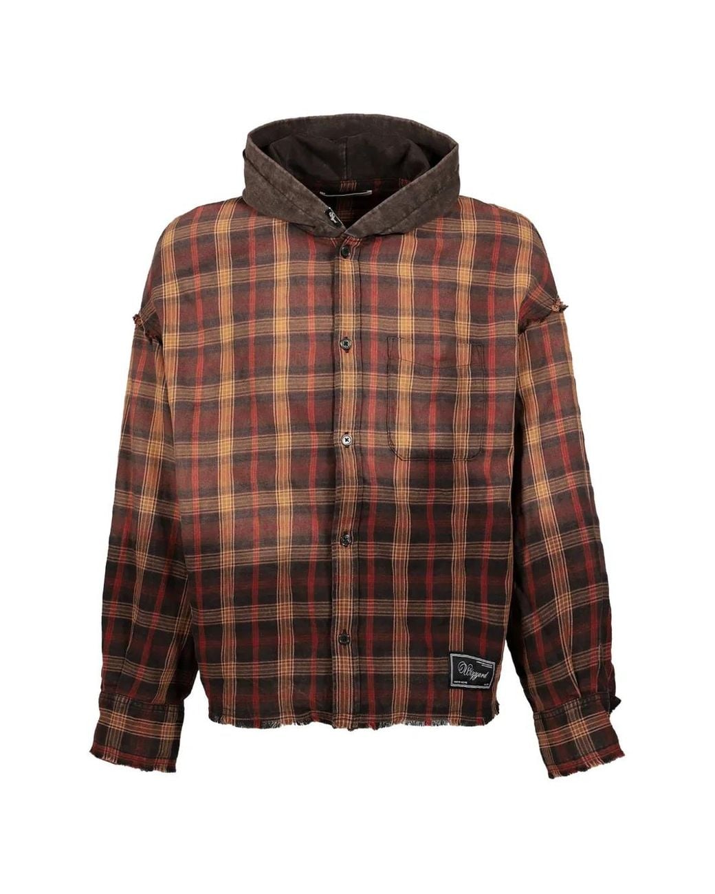 WIZZARD Brown Check-Pattern Hooded Shirt Jacket for men