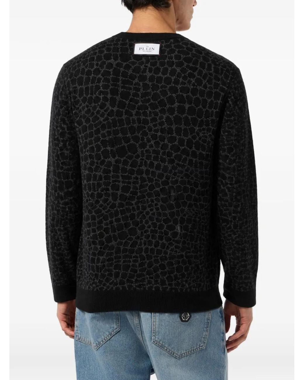 Philipp Plein Black Wool Cashmere Round-Neck Pullover Cocco for men