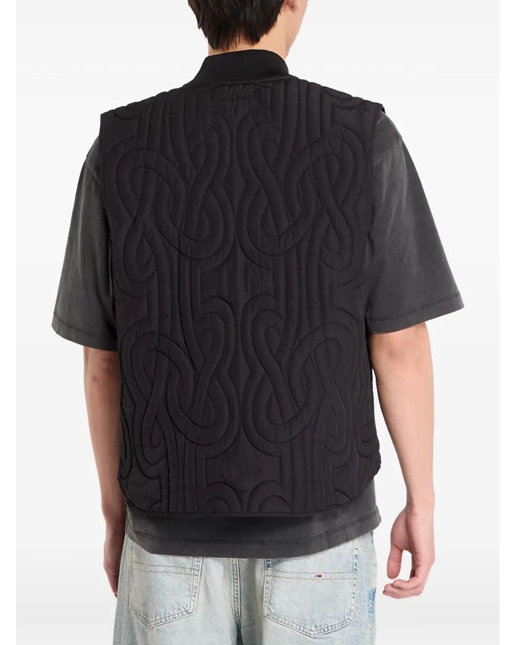 Filling Pieces Black Quilted Zip-Up Gilet for men