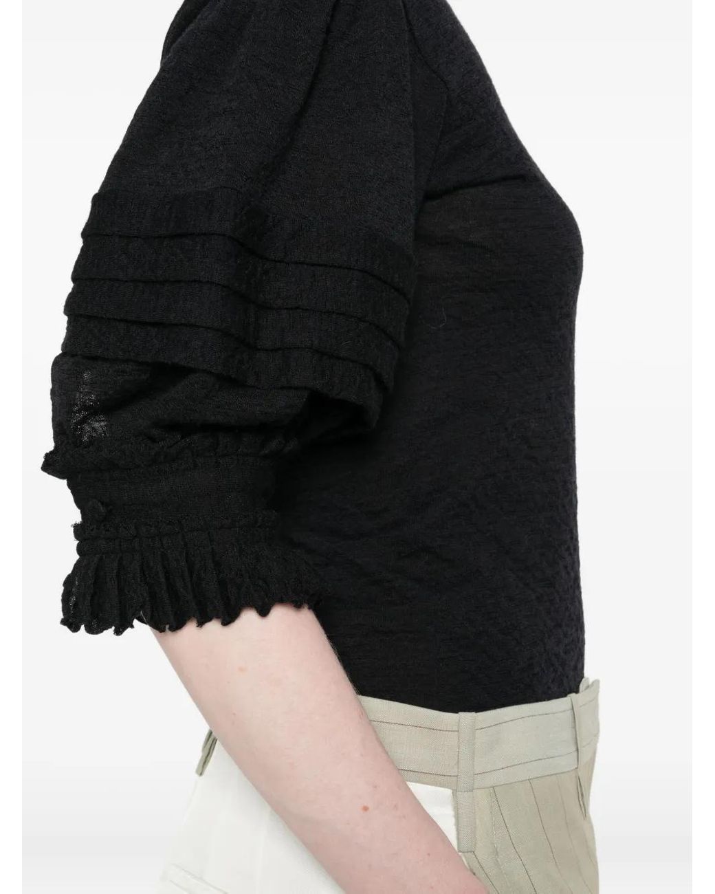 Jil Sander Black Pleated-Sleeve Top