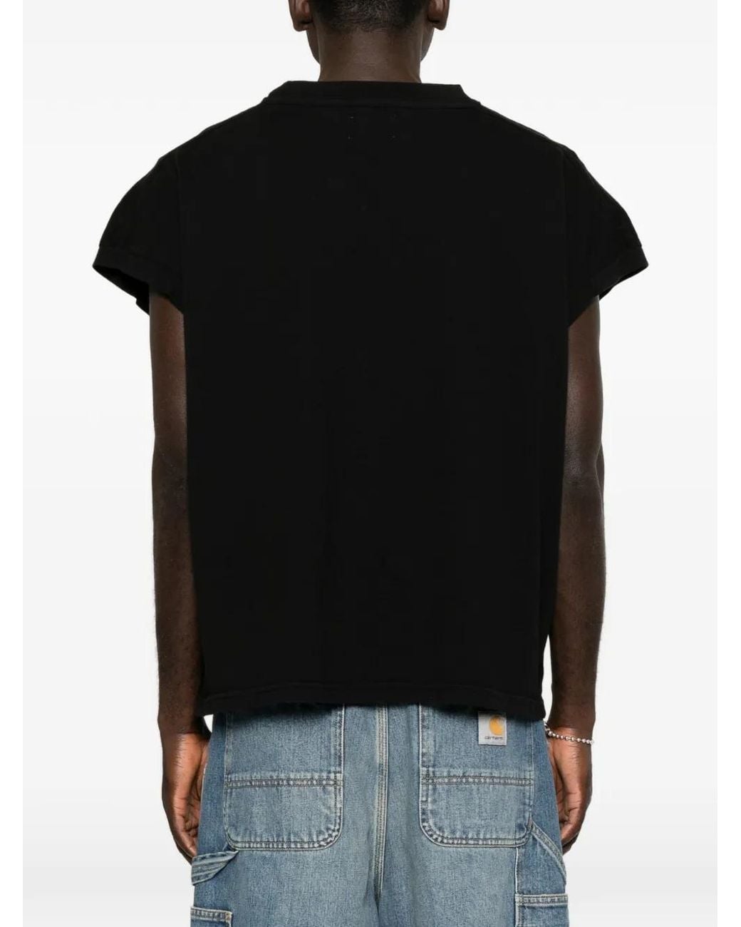 Rhude Black Logo-Embroidered Cap-Sleeve T-Shirt for men