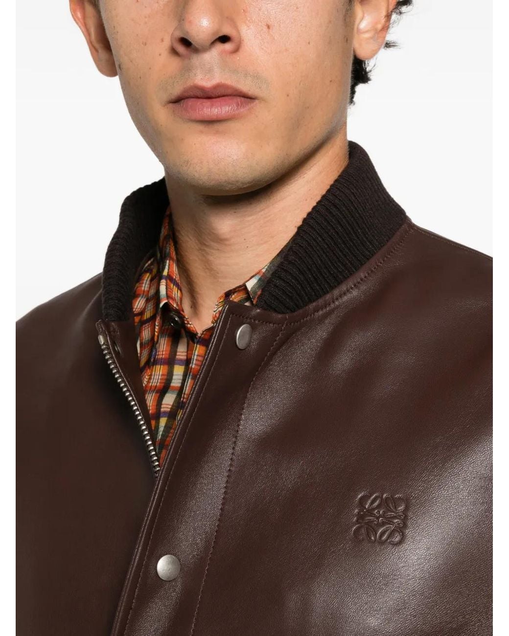 Loewe Brown Button-Down Leather Bomber Jacket for men