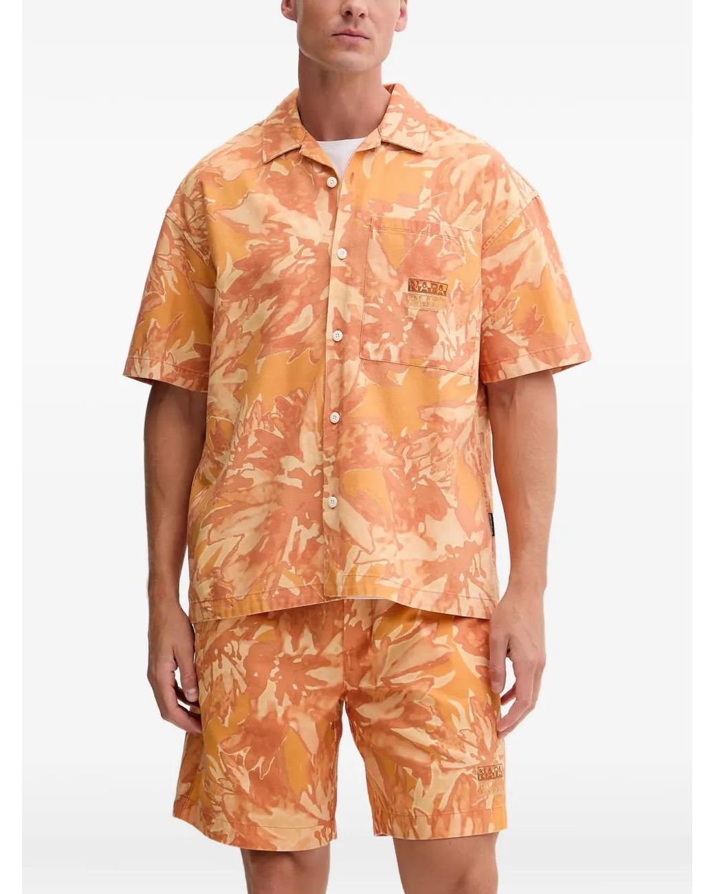 Napapijri Orange Printed Pocket Shirt for men