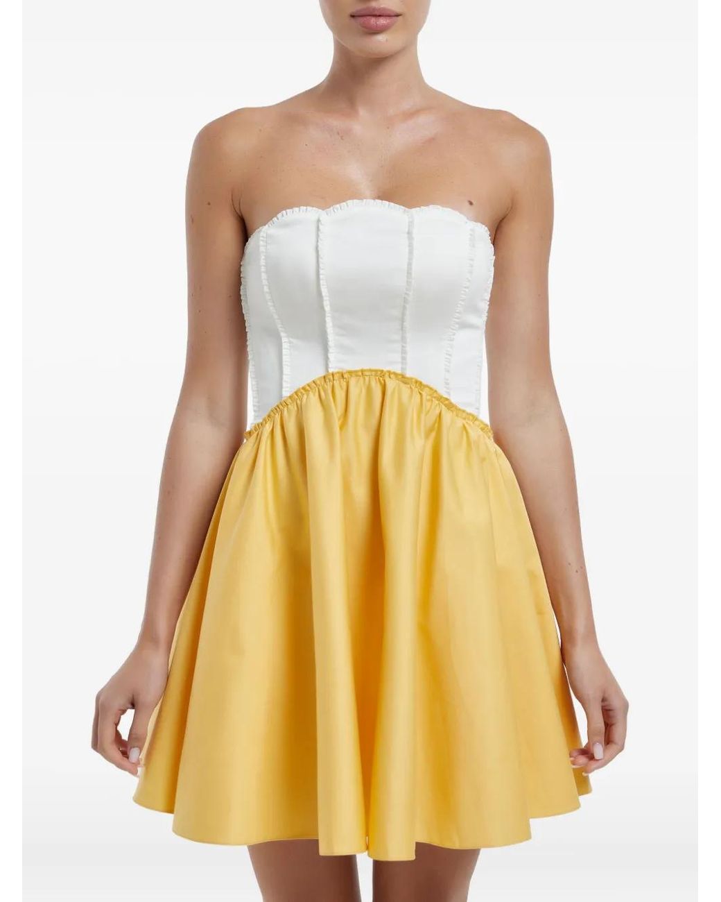 POST MERIDIEM Yellow Pleated Mini Dress