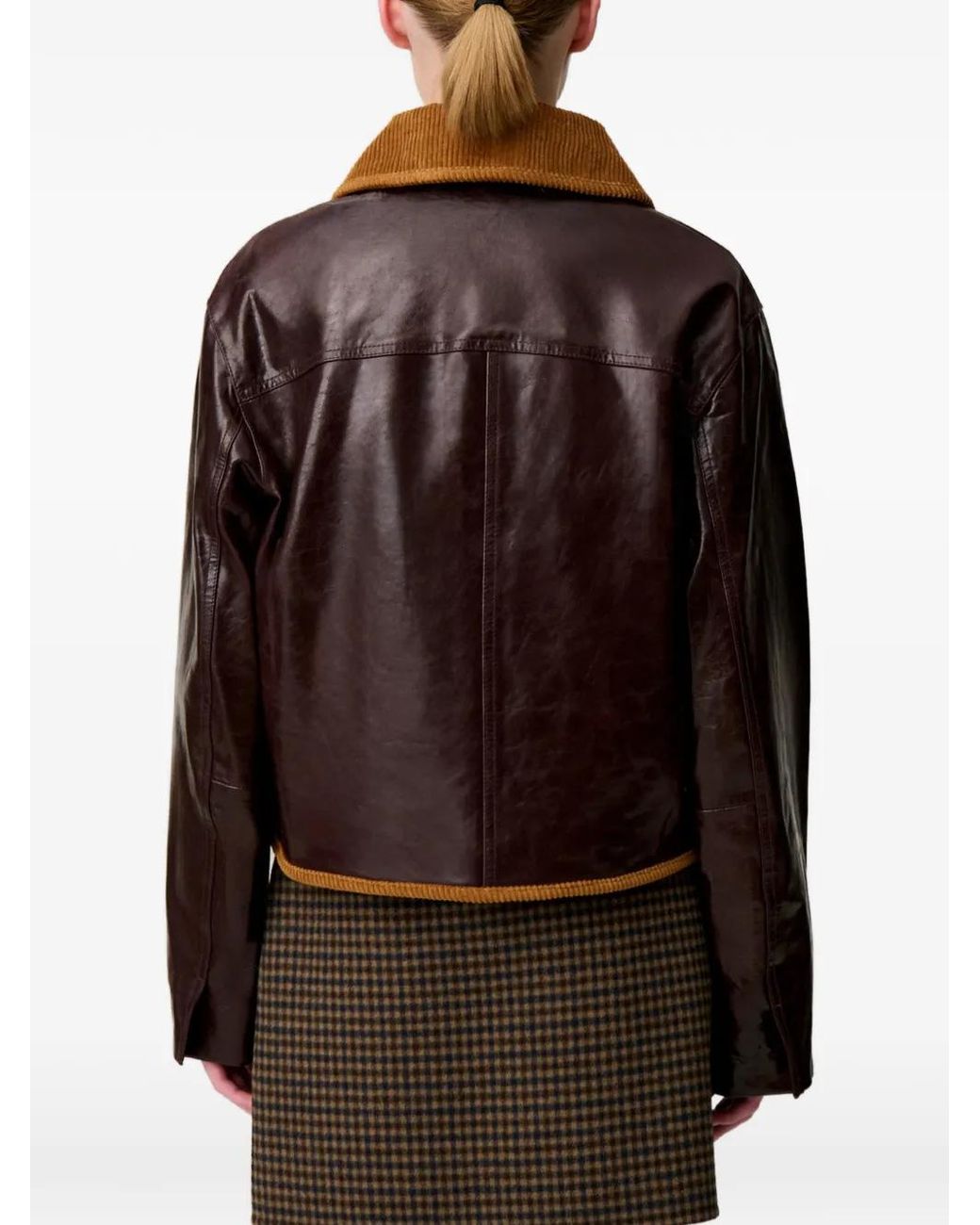 Claudie Pierlot Brown Shiny-Effect Leather Jacket