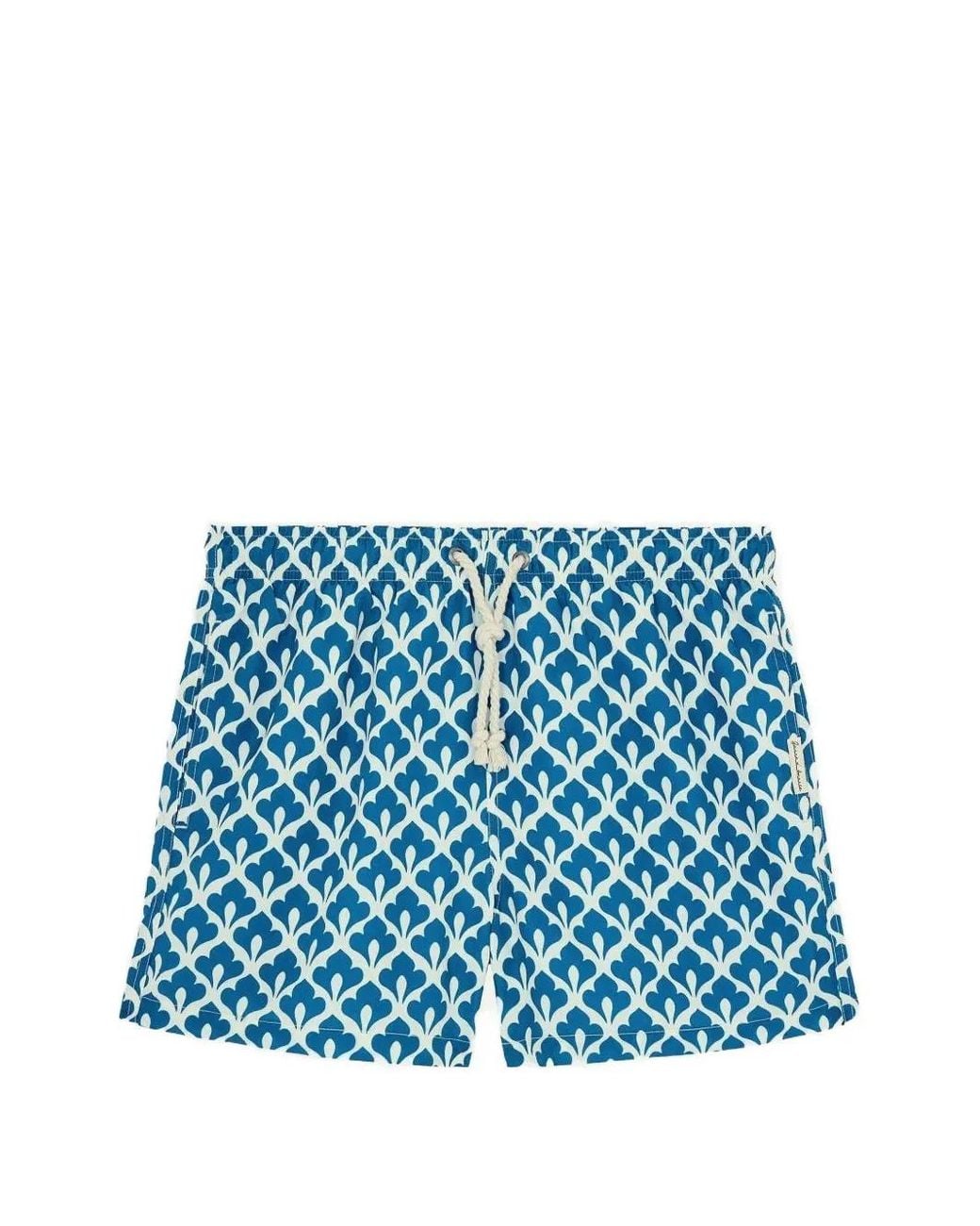 GASSA D'AMANTE Blue Sanremo Geometric-Print Drawstring Swim Shorts for men