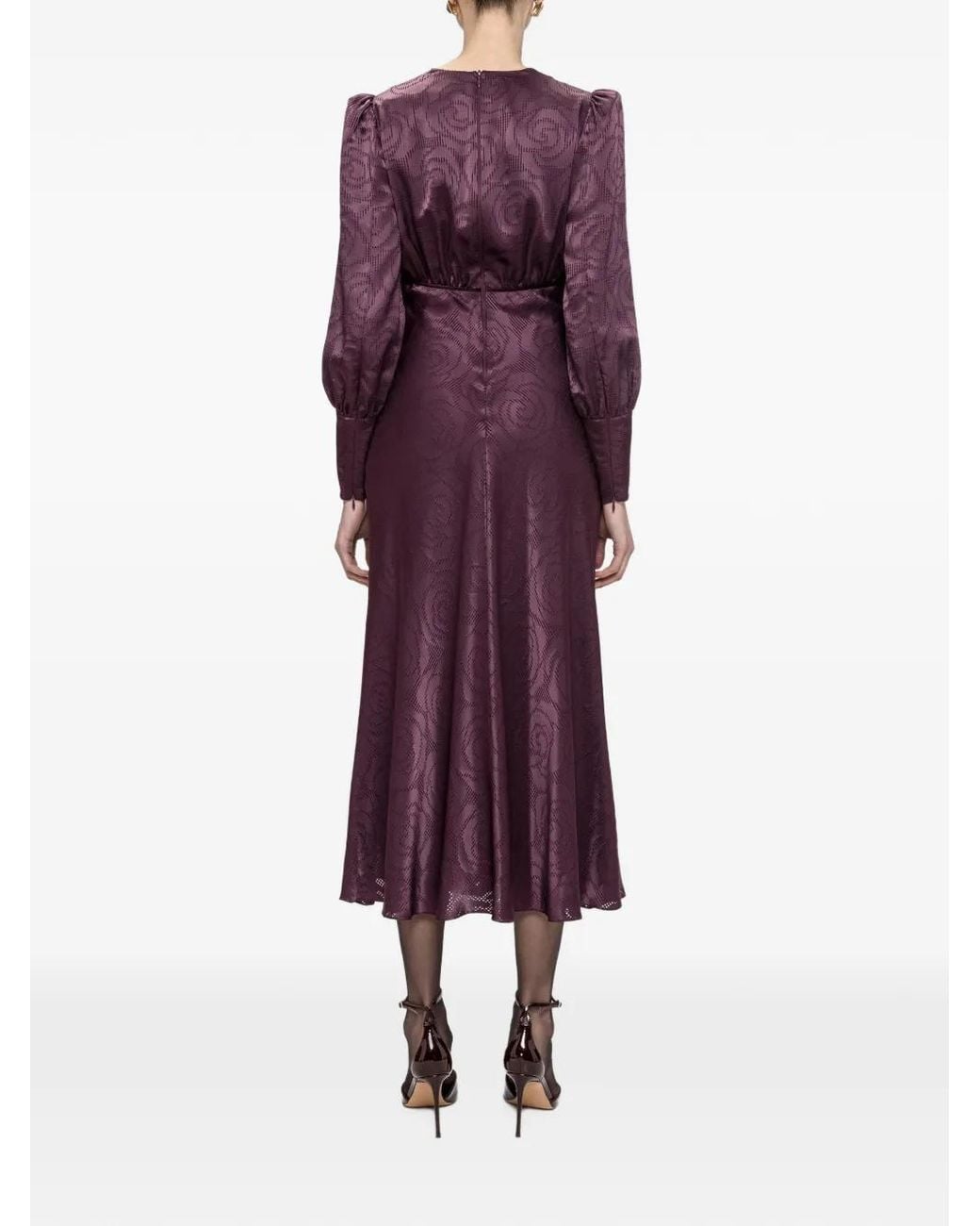 Nissa Purple Satin Effect Viscose Midi Dress