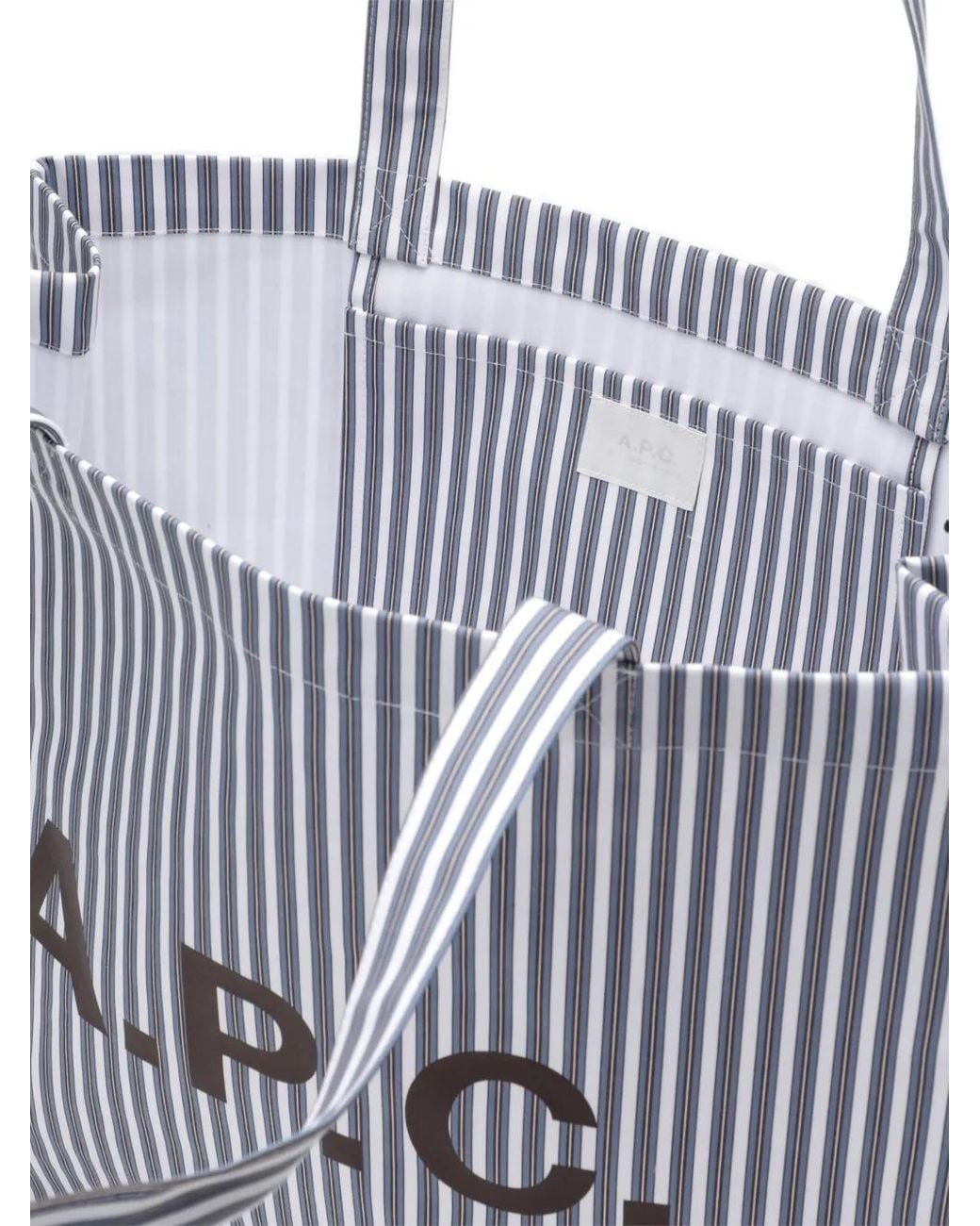 A.P.C. Blue Striped-Pattern Logo-Print Tote Bag