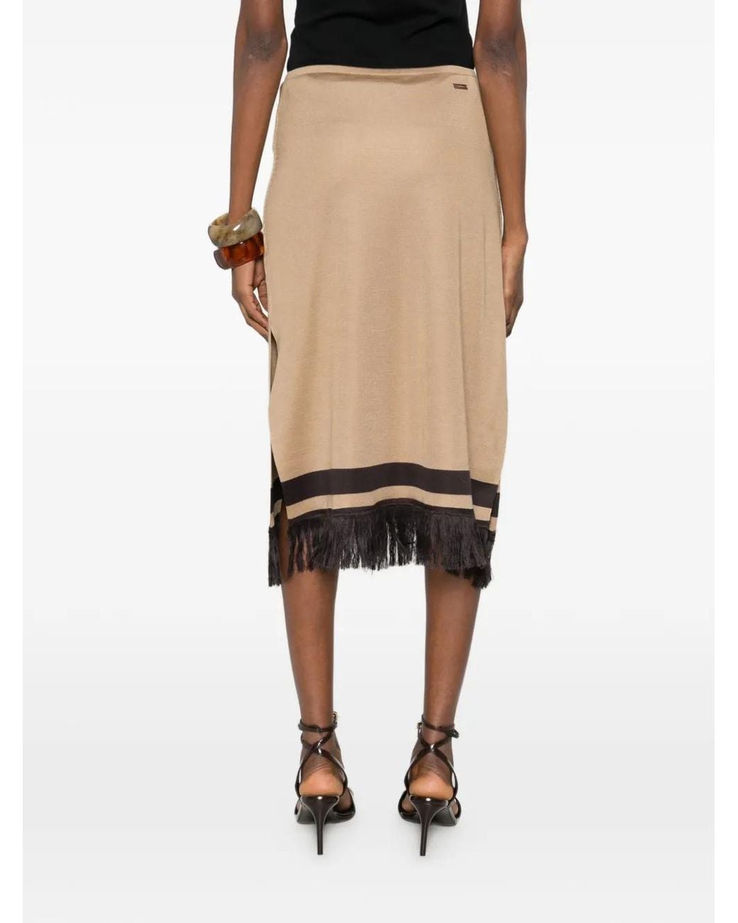 Ferragamo Natural Fringe Hem Midi Skirt