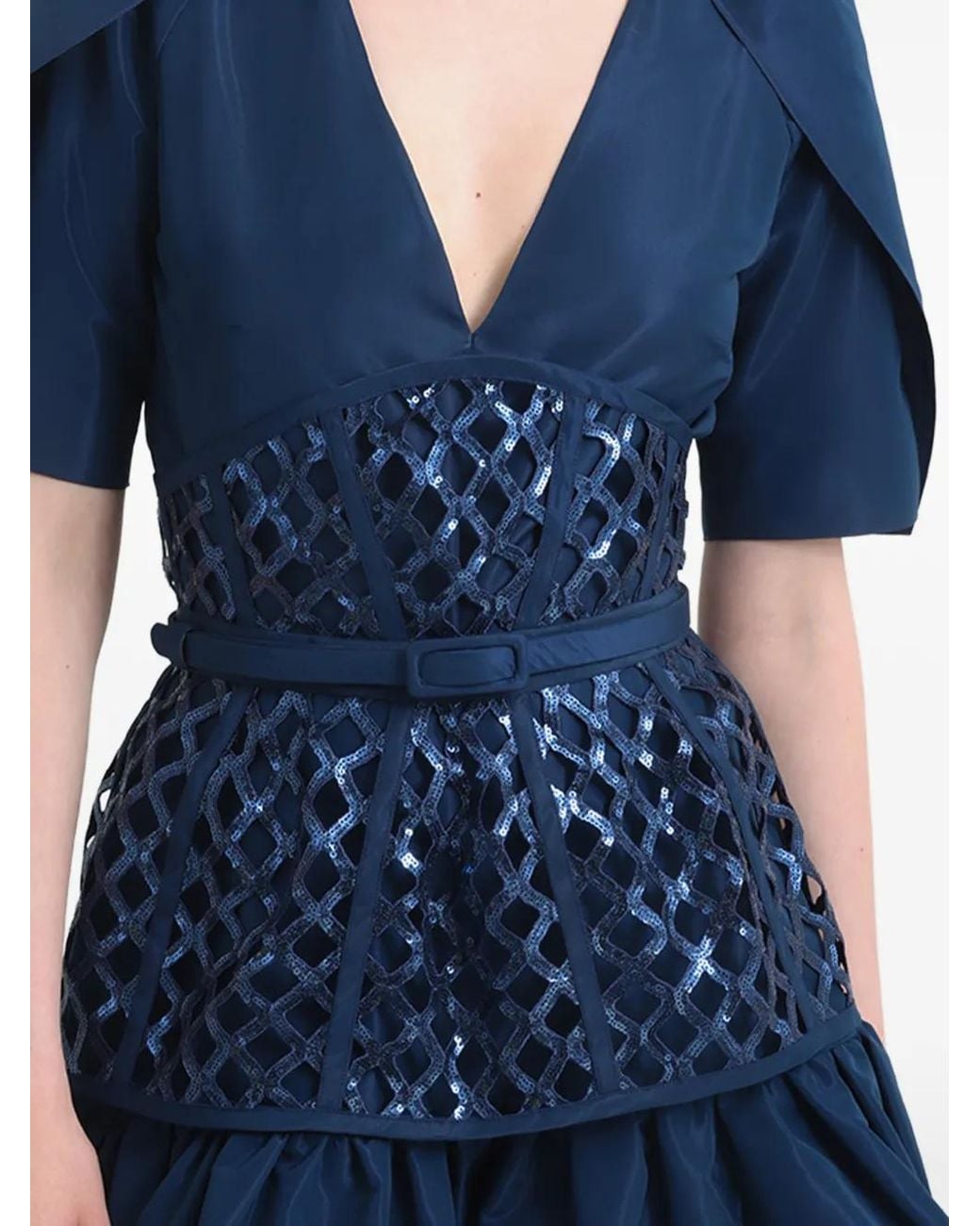 Gemy Maalouf Blue Sequin-Embellished Corset