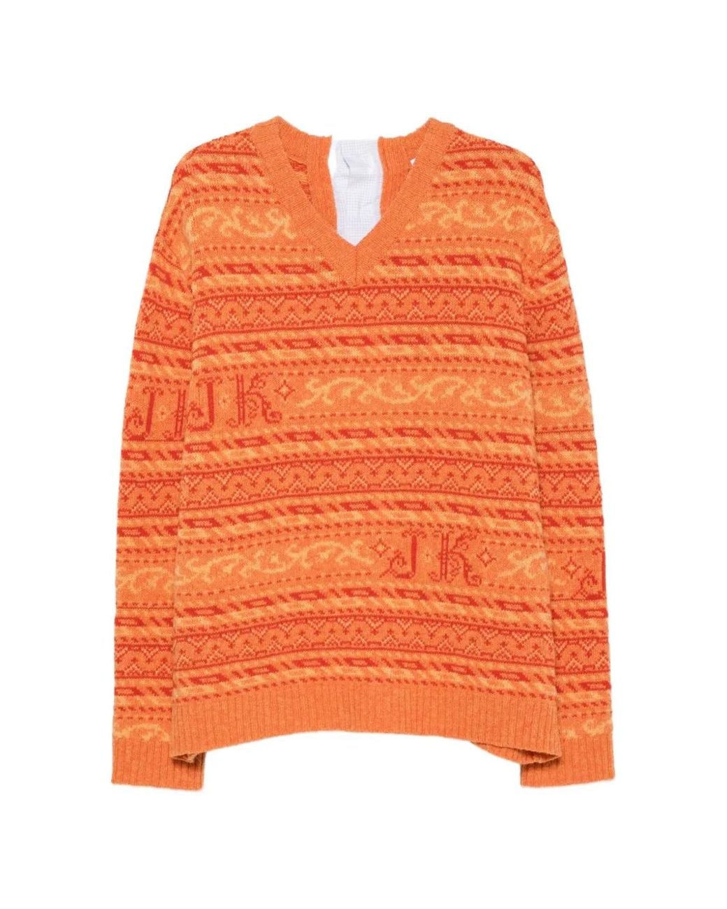 JULIE KEGELS Orange Fair Isle Panelled Sweater