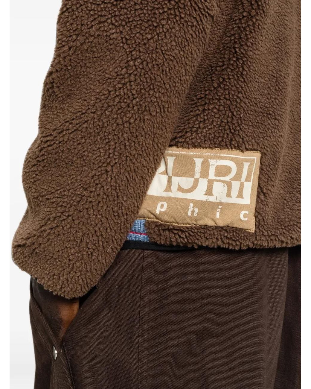 Napapijri Brown Fleece-Texture Logo-Patch Jacket for men