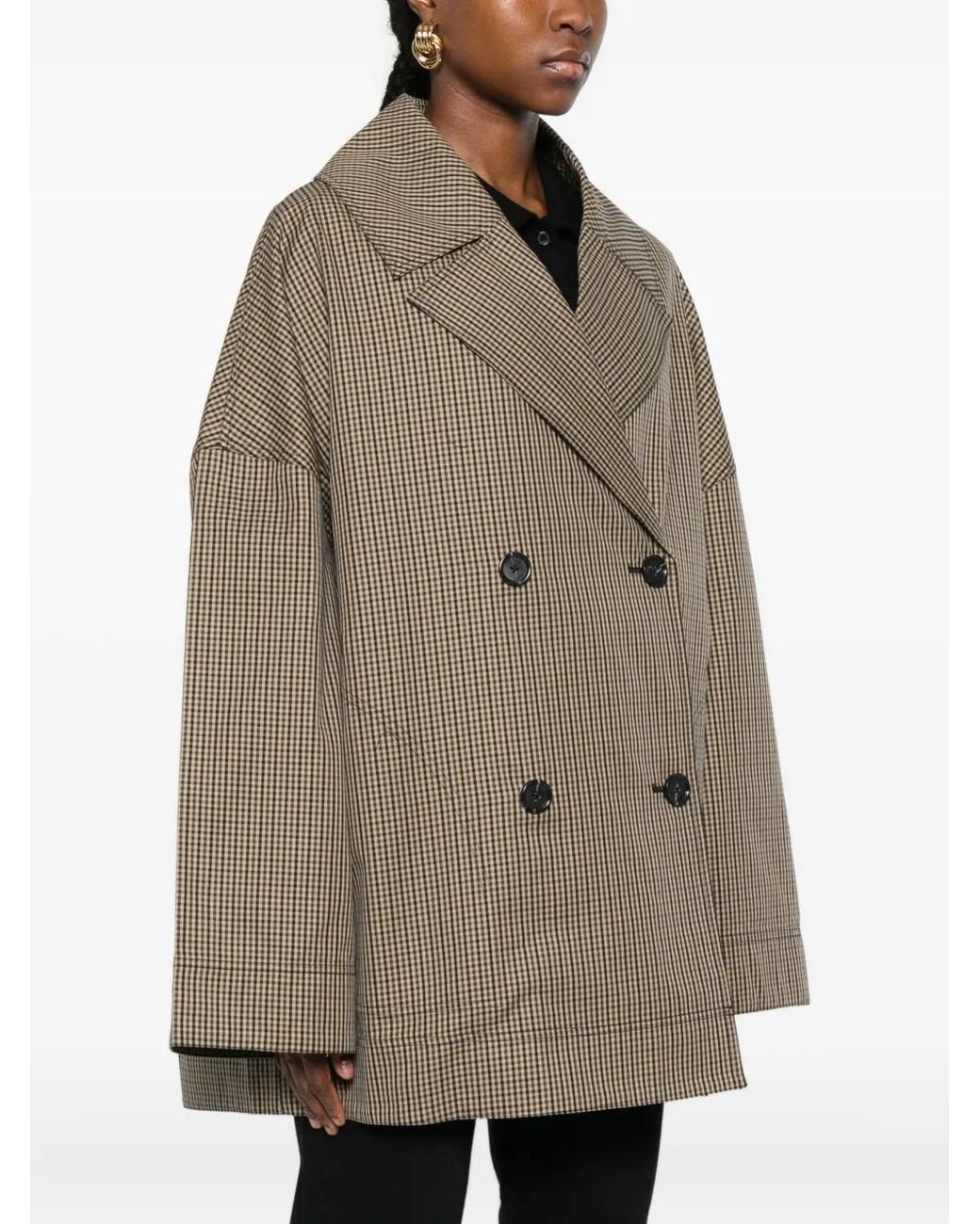 Totême Brown Double-Breasted Checked-Pattern Jacket