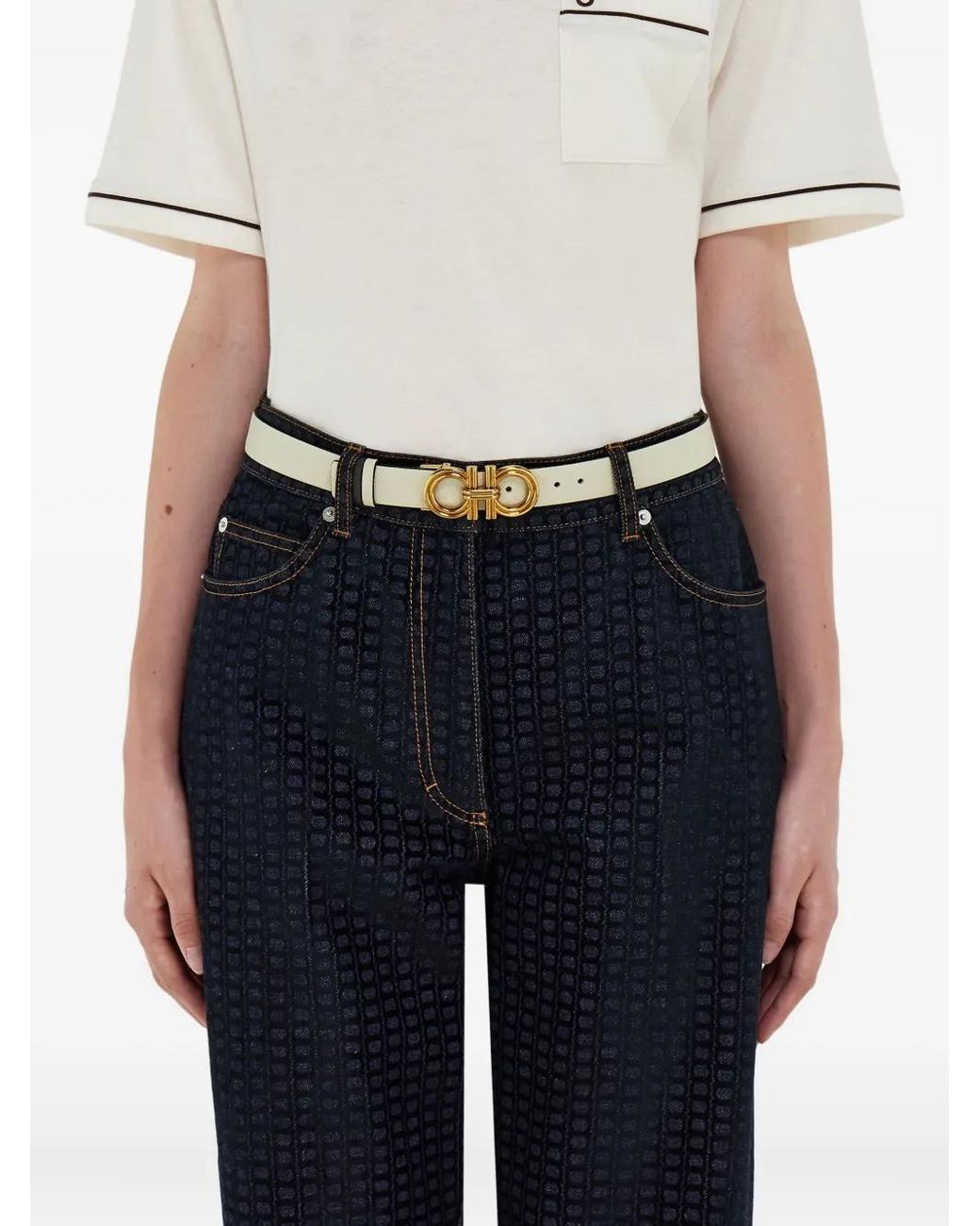 Ferragamo White Wendbarer Gancini Gürtel