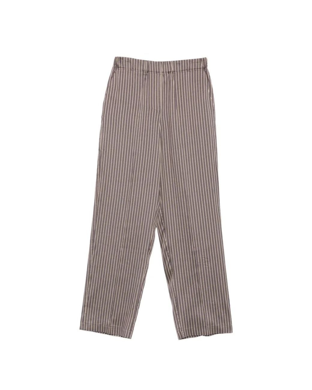 Alysi Gray Vertical-Stripe Elasticated-Waist Trousers