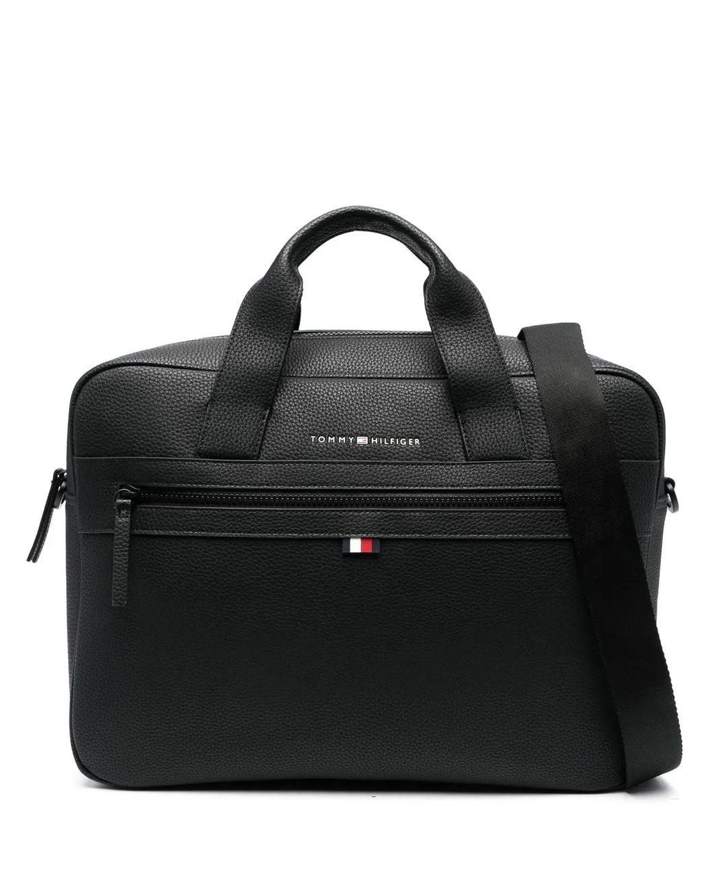 Tommy Hilfiger Black Logo-Plaque Laptop Bag for men
