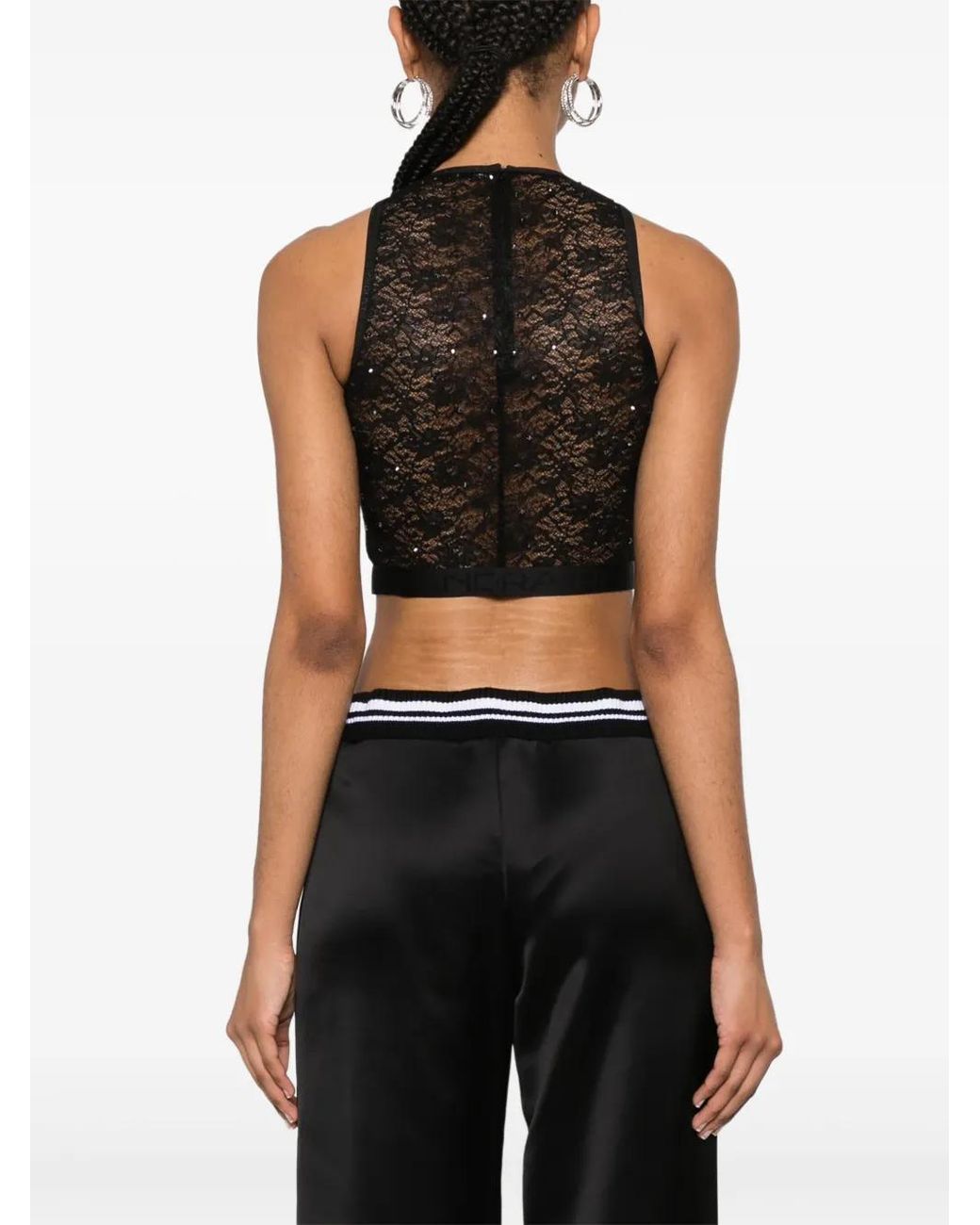 Alessandra Rich Black Cropped Lace Tank Top