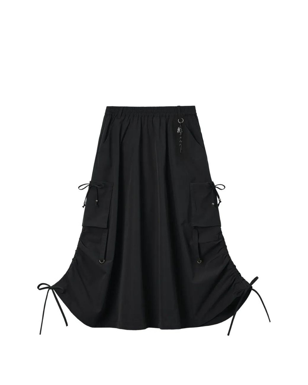 Izzue Black Ruched-Sides Cargo Maxi Skirt