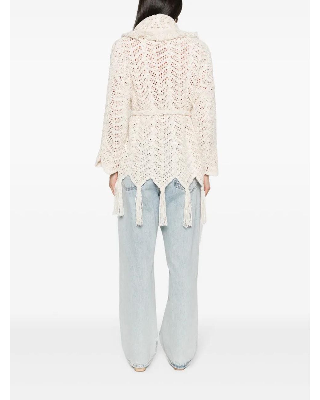 Alanui White Chevron-knit Fringed Cardigan