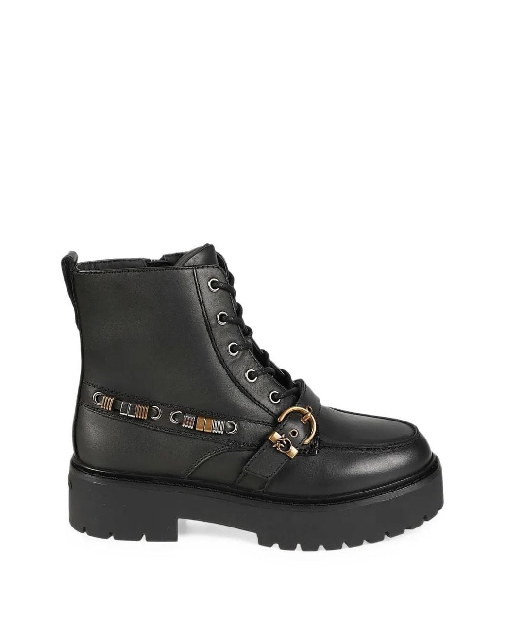 Pinko Black Buckle-Detail Lace-Up Ankle Boots